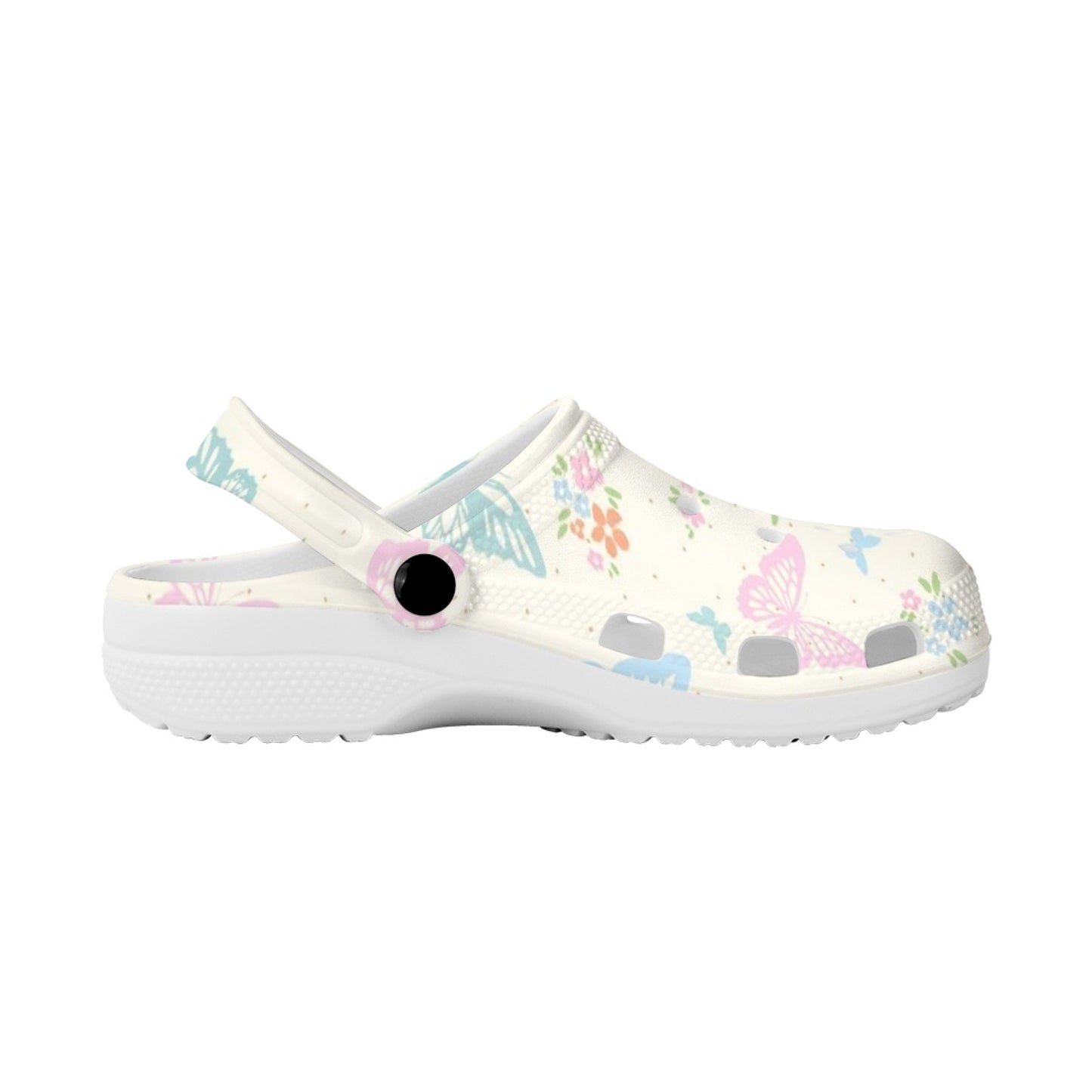 Butterfly Pattern Clogs White Floral Print Ultimate Comfort Sports Clogs For Men Women