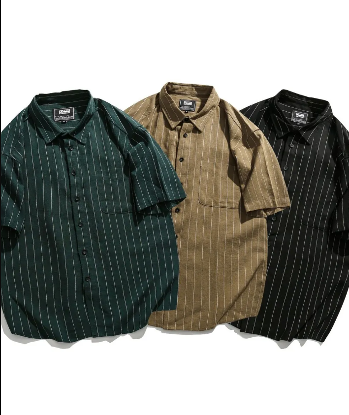 Men's Striped Button Up Short Sleeve Shirt