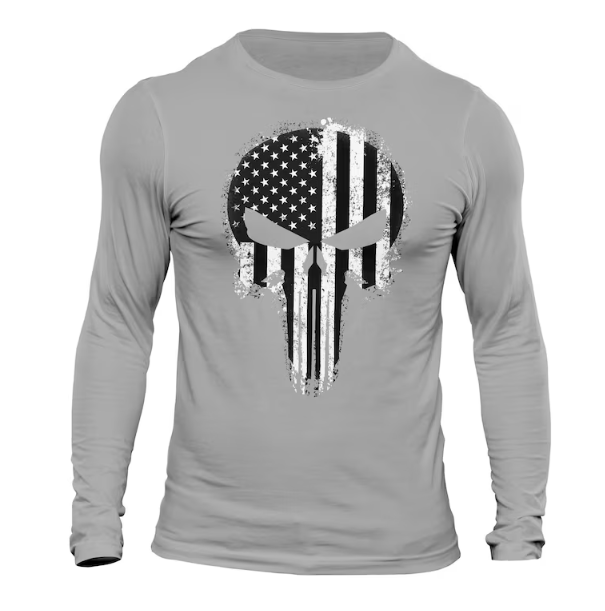 Men’s USA Flag Tactical Skull Long Sleeve T-Shirt