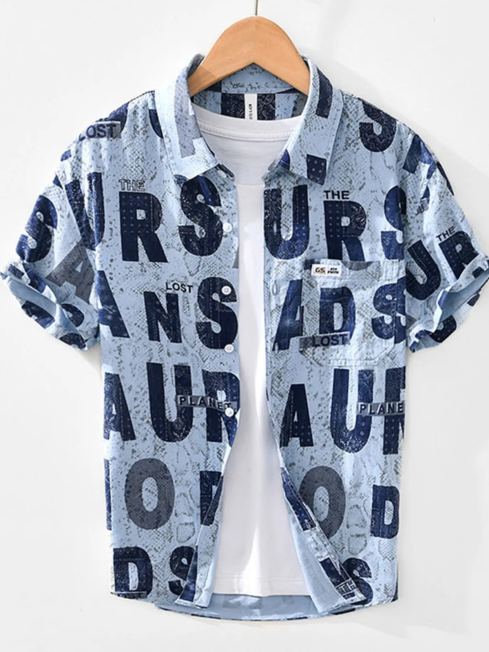 Men's Letter Print Short Sleeve Shirt