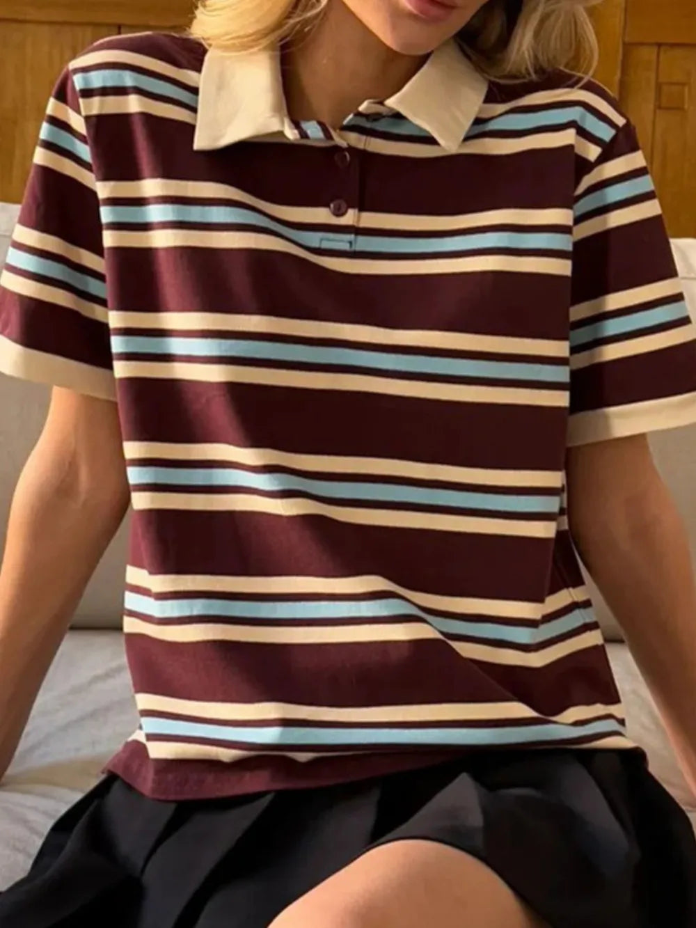 Striped Polo T-Shirt with Contrast Collar