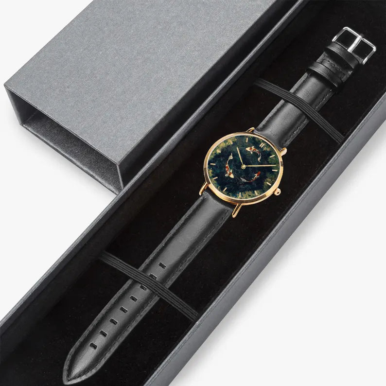 Koi Ultra-Thin Leather Strap Watch