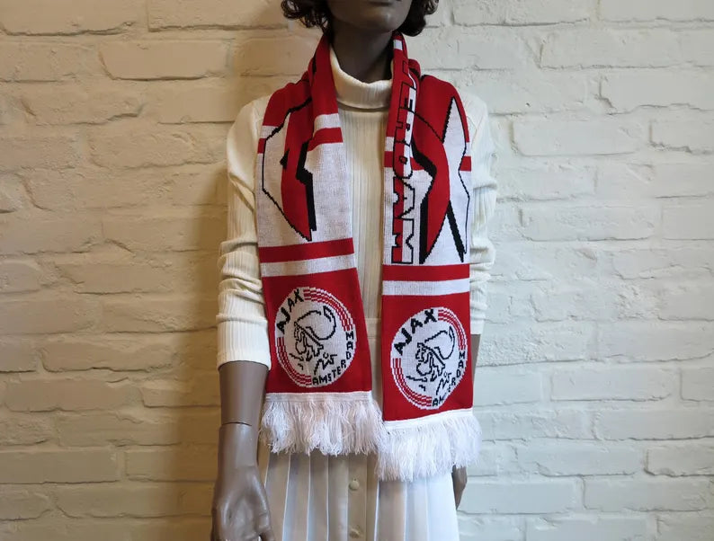 Vintage Ajax Amsterdam Knit Scarf - Official Soccer Fan Gear & Dutch Football Matchday Muffler