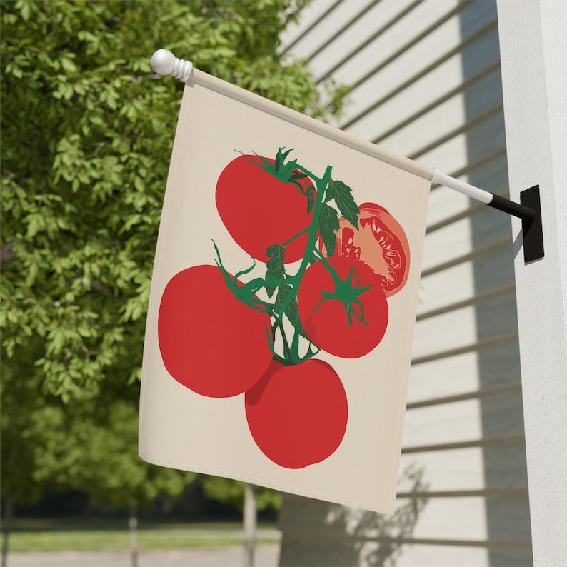 Block Print Tomatoes Garden Flag - Farmhouse Vegetable Porch Banner, Spring Summer House Flag