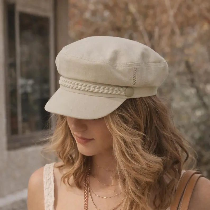 White Cotton Sailor Cap | Minimalist Summer Baker Boy Hat