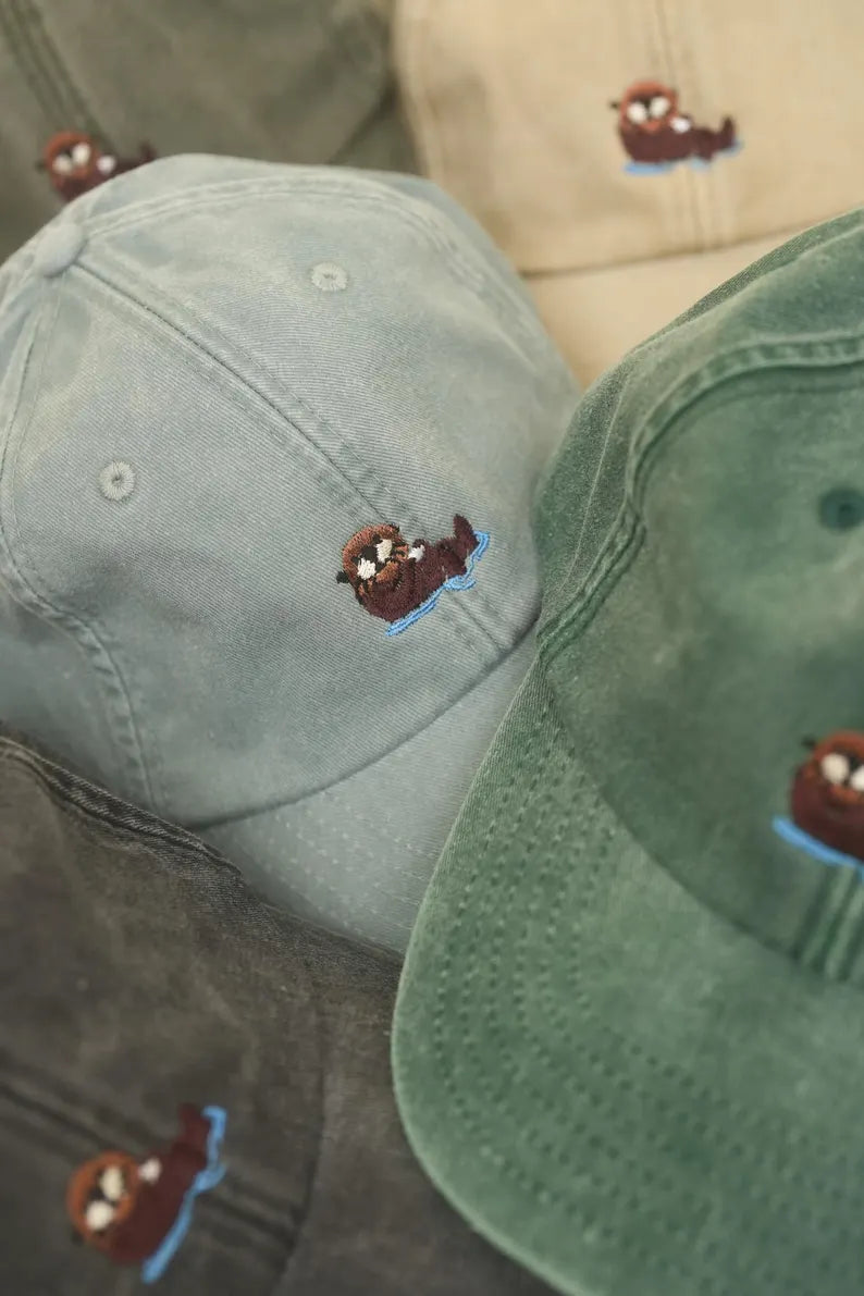 Embroidered Otter Cap - Personalized Custom Text Vintage Baseball Cap & Cute Animal Lover Gift