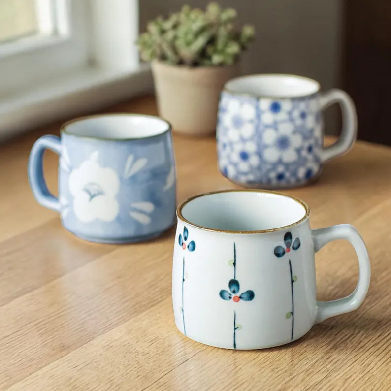Nishida Muyu Style Ceramic Mug Hand Painted Floral Coffee Cup & Vintage Tea Cup