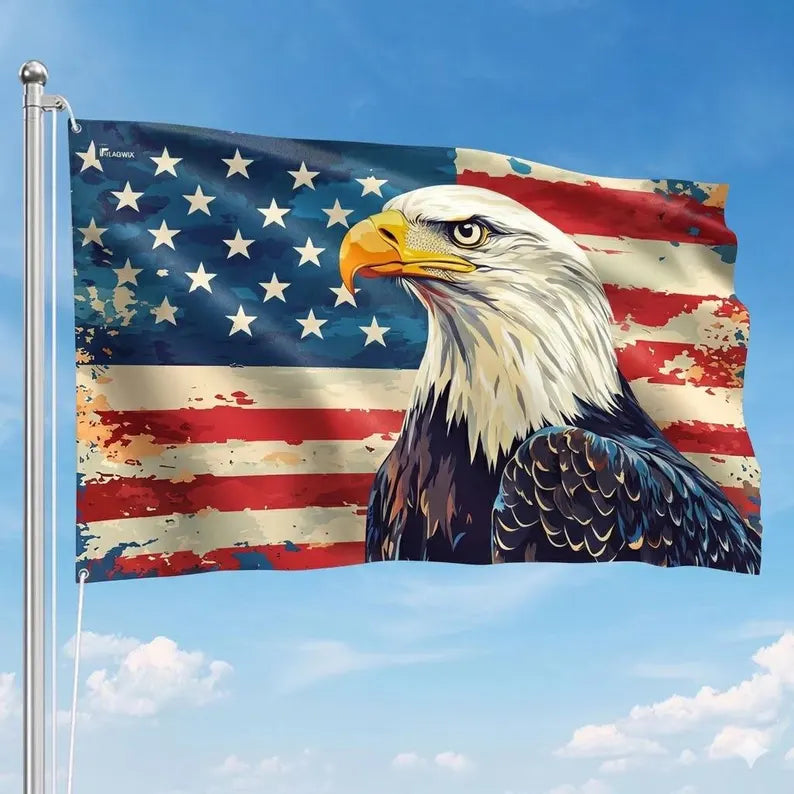 Patriotic Bald Eagle American Flag - 4th of July USA Flag, Veteran Gift Outdoor House Flag