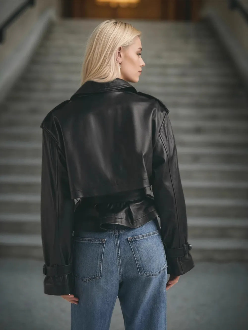 Leather Belted Trench Jacket