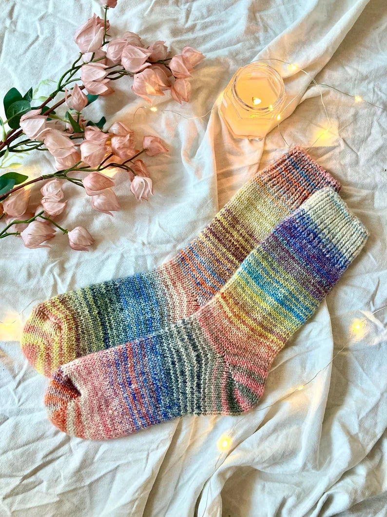 Hand Knit Wool Socks: Colorful Warm Winter Socks, Extra Thick