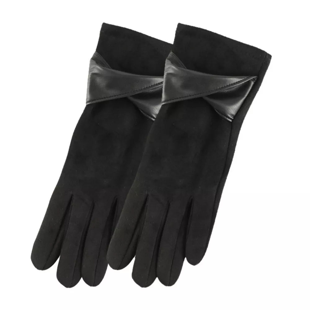 Warm Leather Trimmed Suede Gloves