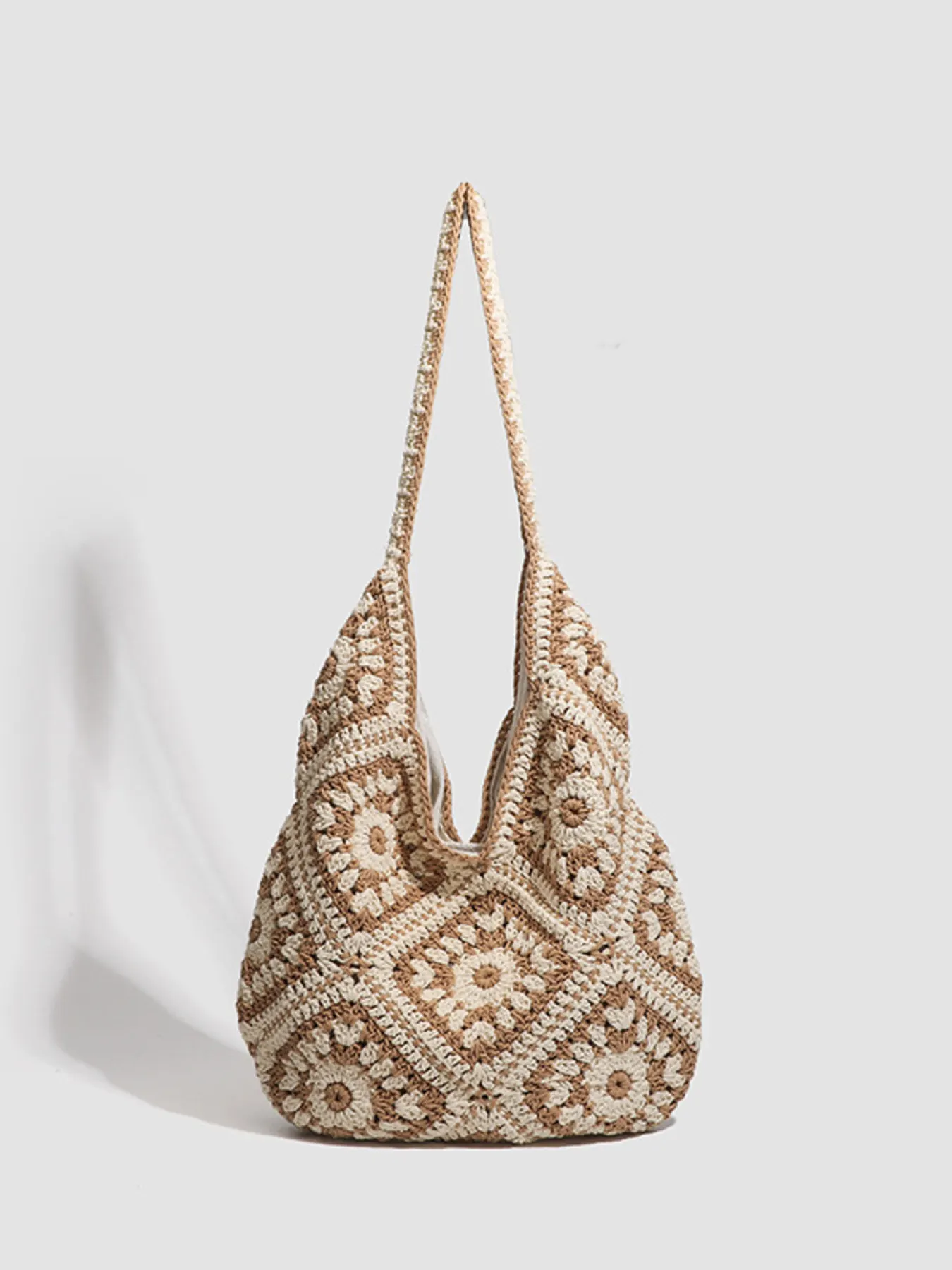 Boho Chic Crochet Granny Square Shoulder Bag