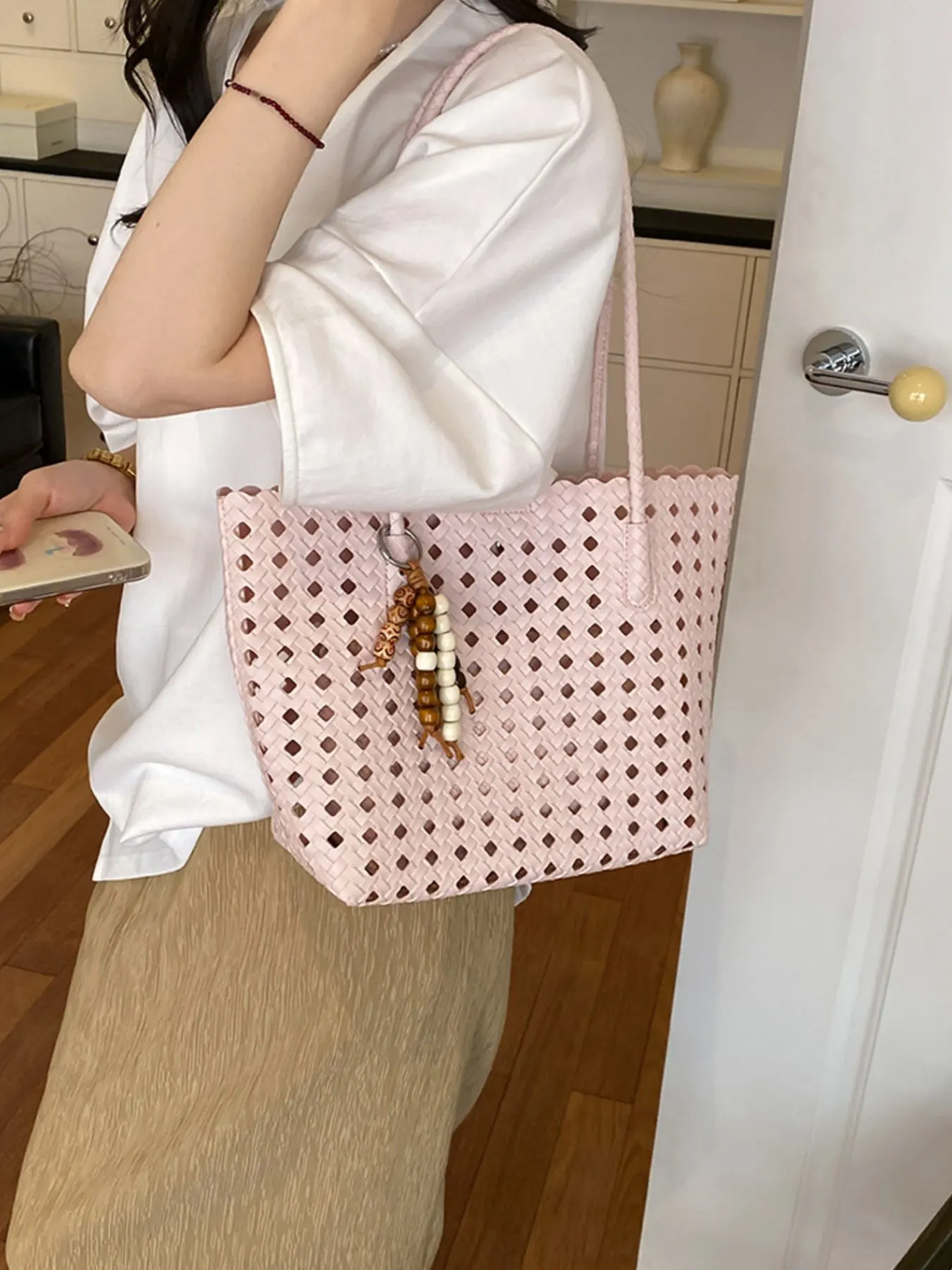 Woven Hollow-Out Shoulder Bag