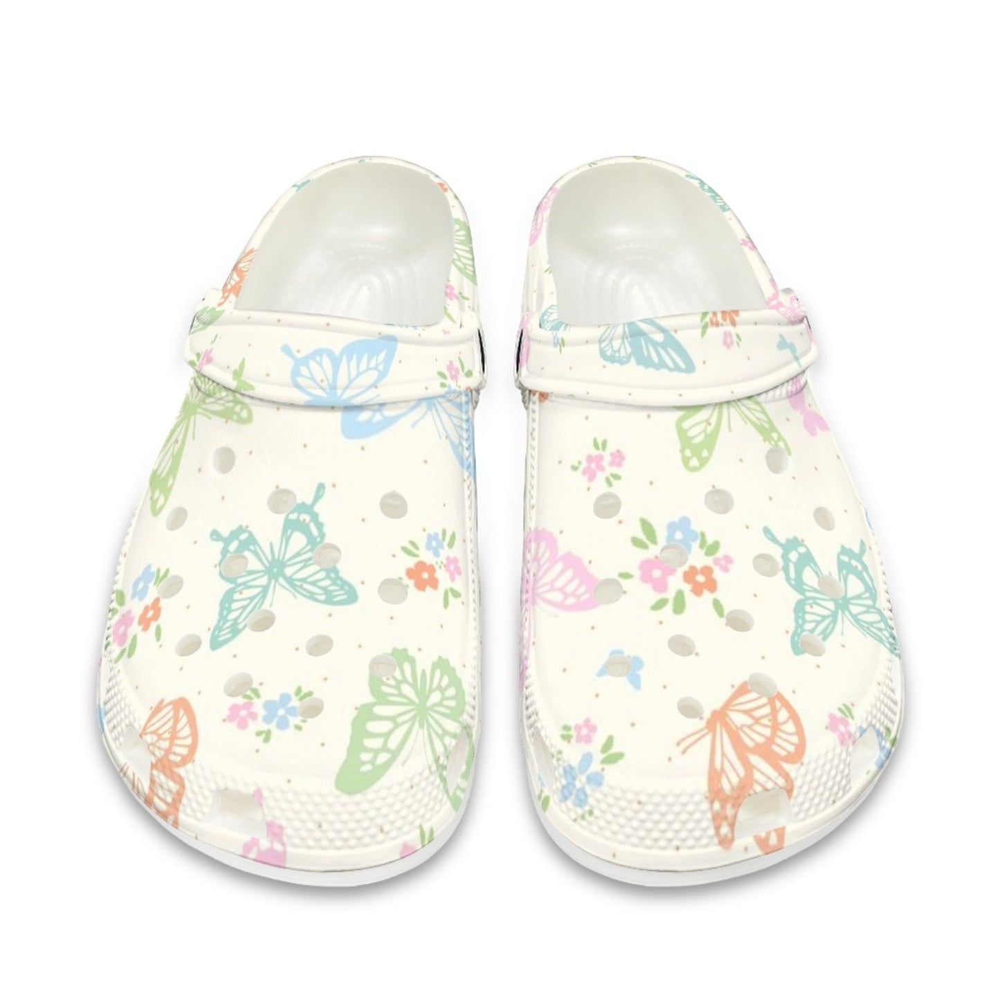 Butterfly Pattern Clogs White Floral Print Ultimate Comfort Sports Clogs For Men Women