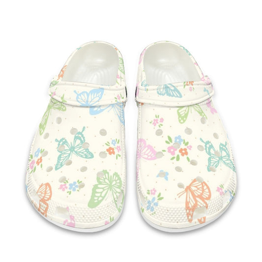 Butterfly Pattern Clogs White Floral Print Ultimate Comfort Sports Clogs For Men Women