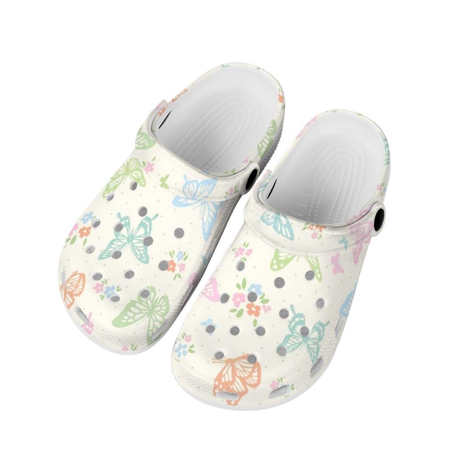 Butterfly Pattern Clogs White Floral Print Ultimate Comfort Sports Clogs For Men Women