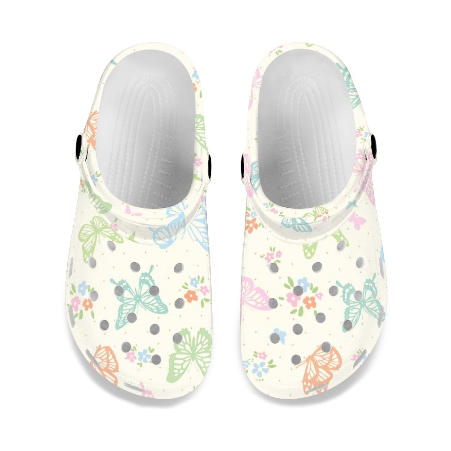 Butterfly Pattern Clogs White Floral Print Ultimate Comfort Sports Clogs For Men Women