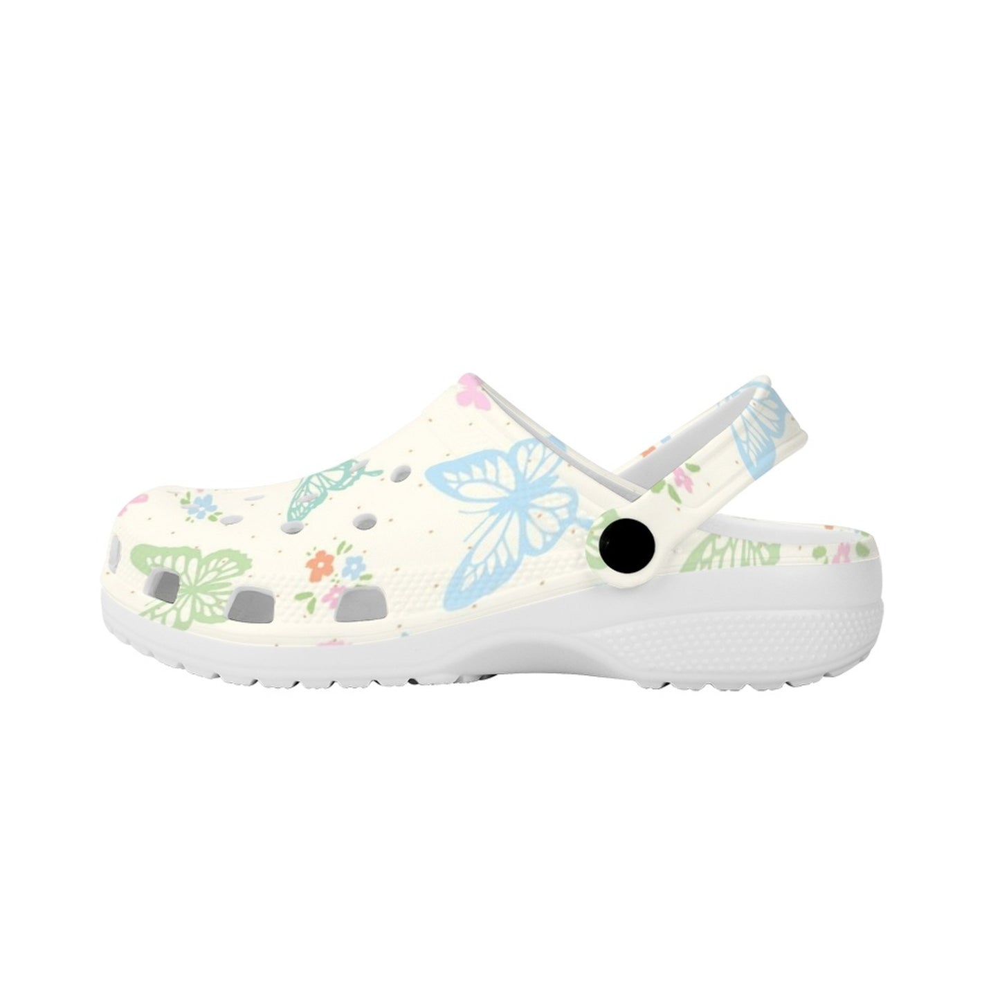 Butterfly Pattern Clogs White Floral Print Ultimate Comfort Sports Clogs For Men Women