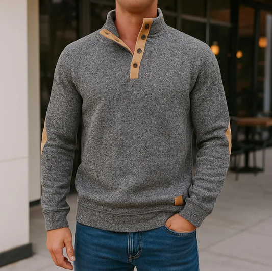 Men’s Stand Collar Button Neck Pullover Long Sleeve Shirt