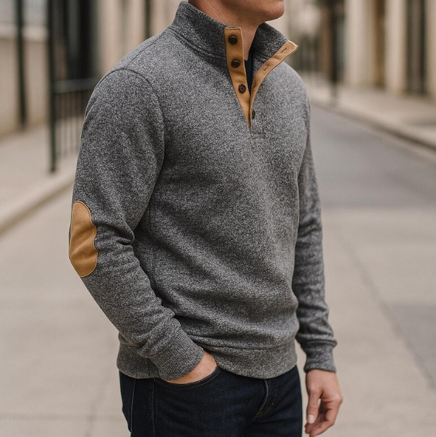 Men’s Stand Collar Button Neck Pullover Long Sleeve Shirt