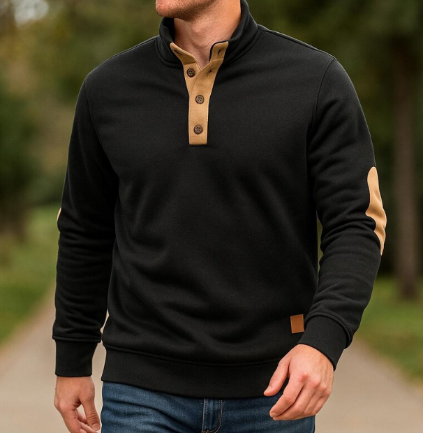 Men’s Stand Collar Button Neck Pullover Long Sleeve Shirt