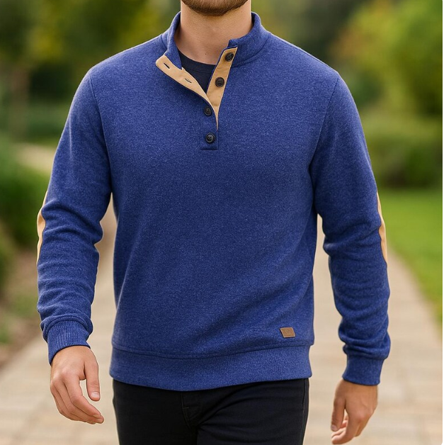 Men’s Stand Collar Button Neck Pullover Long Sleeve Shirt