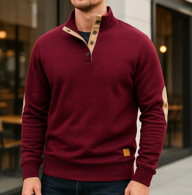 Men’s Stand Collar Button Neck Pullover Long Sleeve Shirt