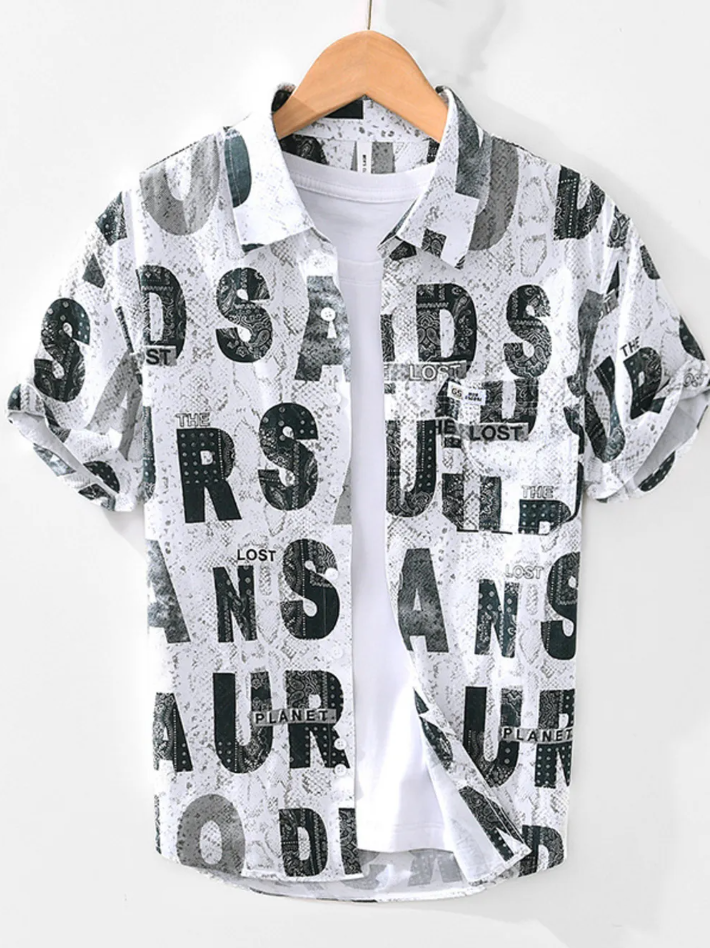 Men's Letter Print Short Sleeve Shirt