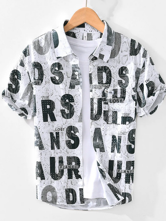 Men's Letter Print Short Sleeve Shirt