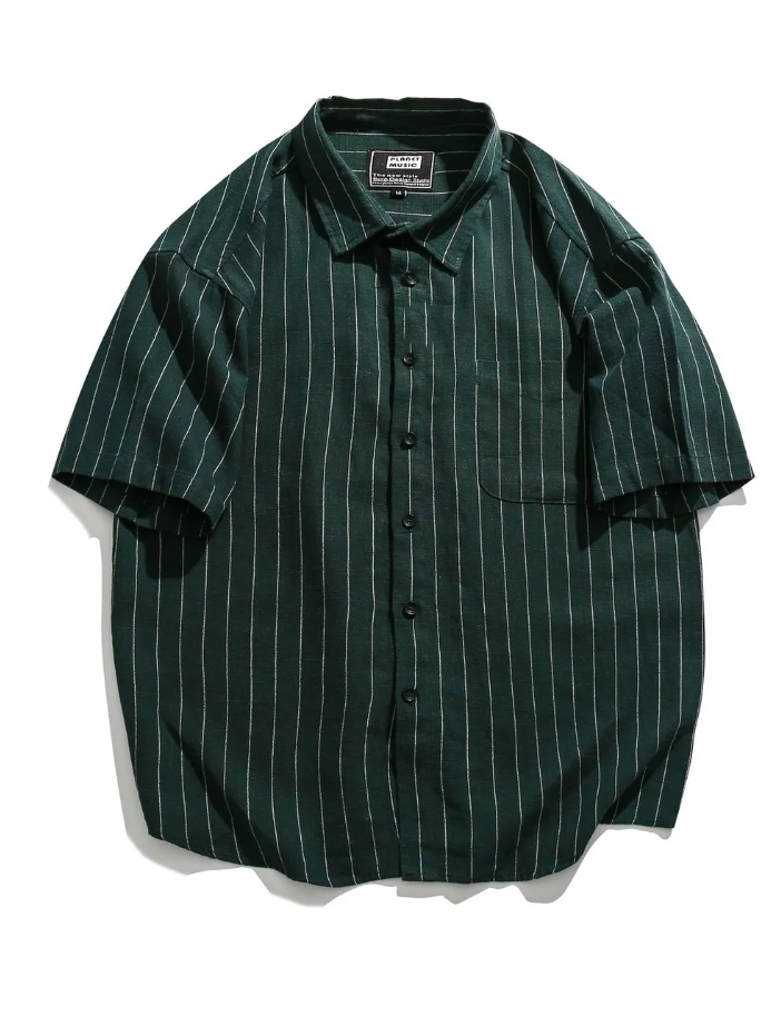 Men's Striped Button Up Short Sleeve Shirt