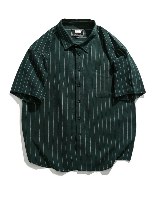 Men's Striped Button Up Short Sleeve Shirt