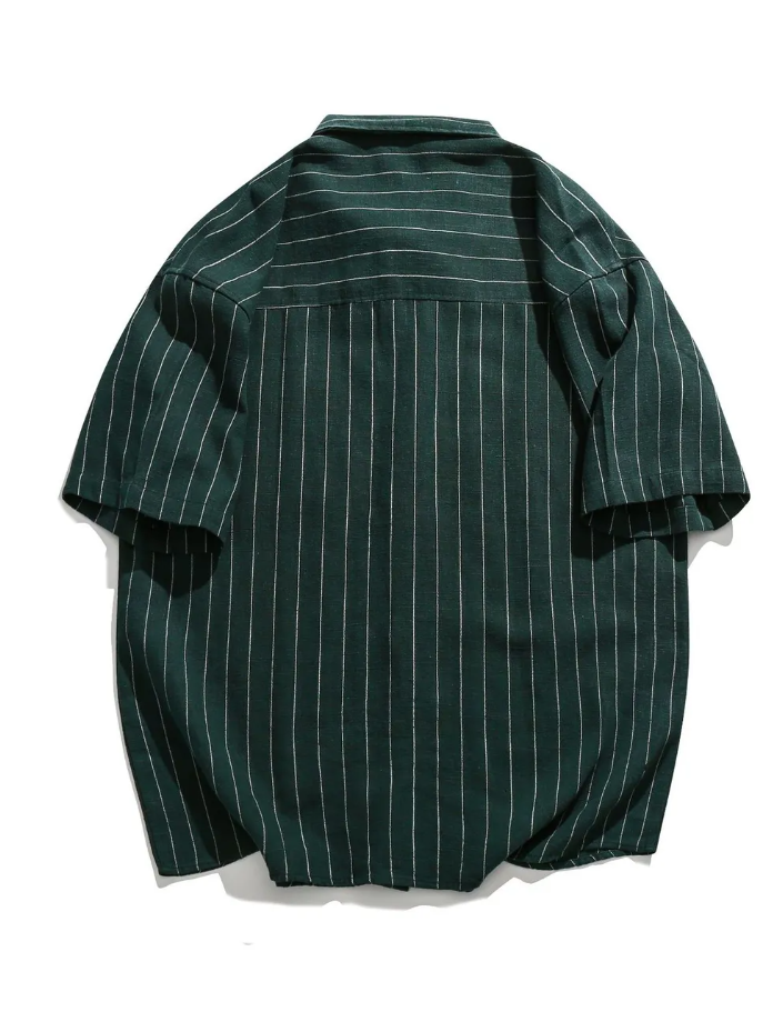 Men's Striped Button Up Short Sleeve Shirt