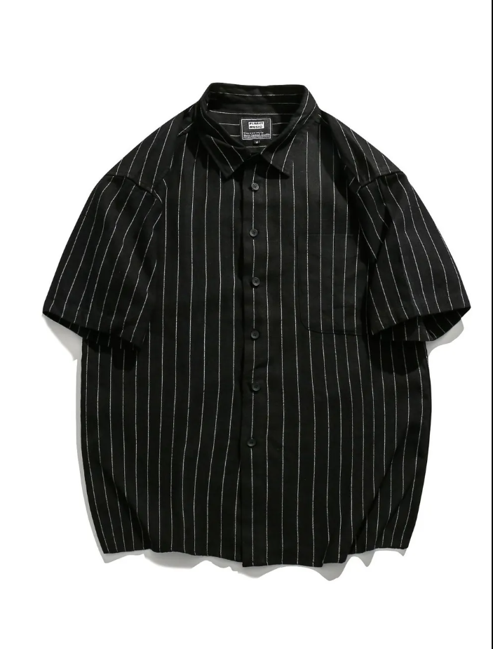 Men's Striped Button Up Short Sleeve Shirt