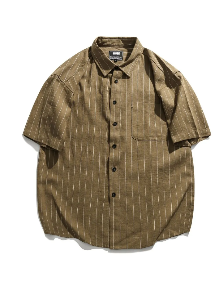 Men's Striped Button Up Short Sleeve Shirt