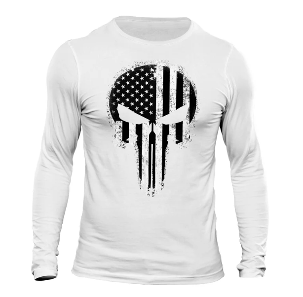 Men’s USA Flag Tactical Skull Long Sleeve T-Shirt