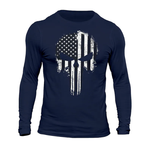 Men’s USA Flag Tactical Skull Long Sleeve T-Shirt