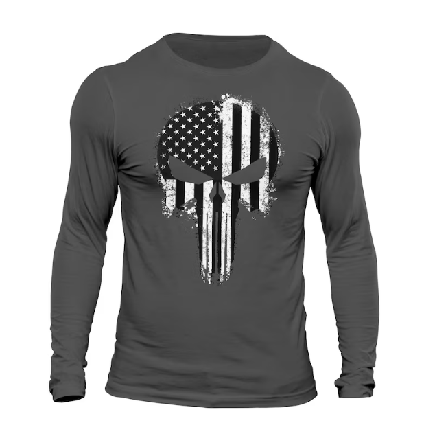 Men’s USA Flag Tactical Skull Long Sleeve T-Shirt