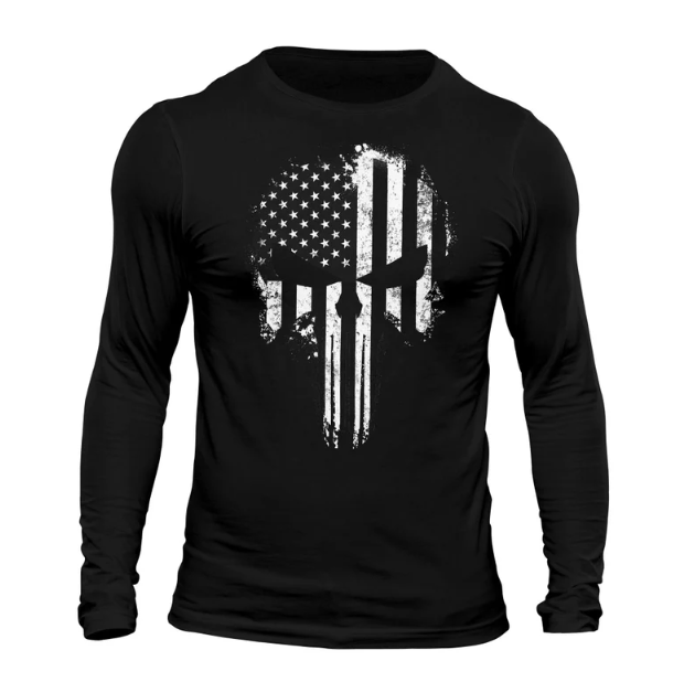 Men’s USA Flag Tactical Skull Long Sleeve T-Shirt