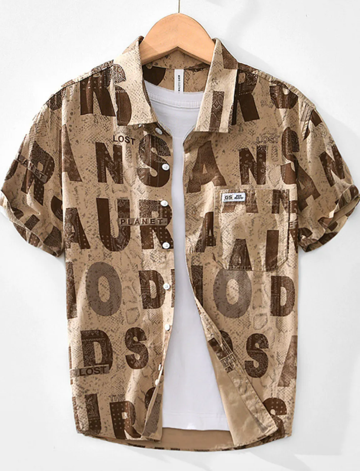 Men's Letter Print Short Sleeve Shirt