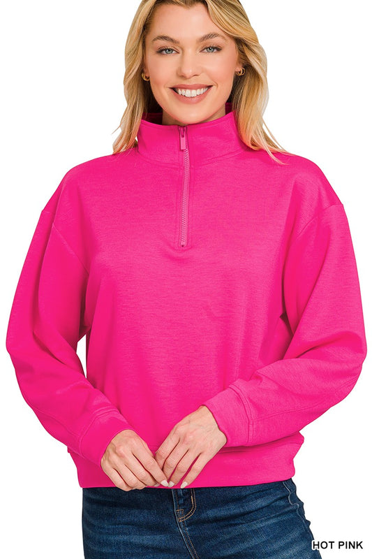 Zenana Scuba Half Zip Pullover Sweatshirt