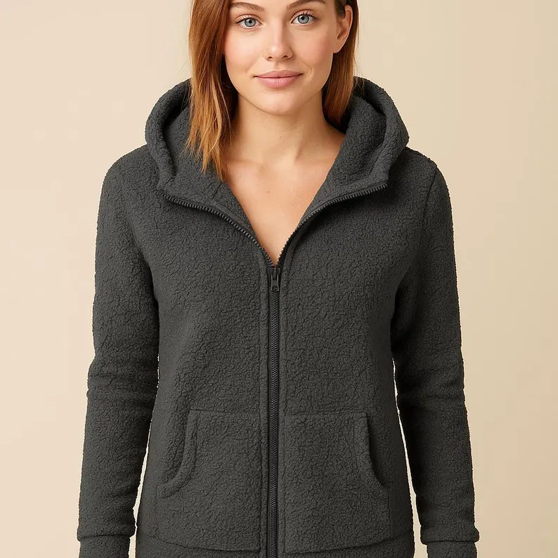 Women's Soft Fleece Full-Zip Hoodie - Warm Winter Loungewear