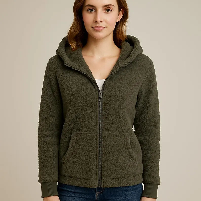 Women's Soft Fleece Full-Zip Hoodie - Warm Winter Loungewear