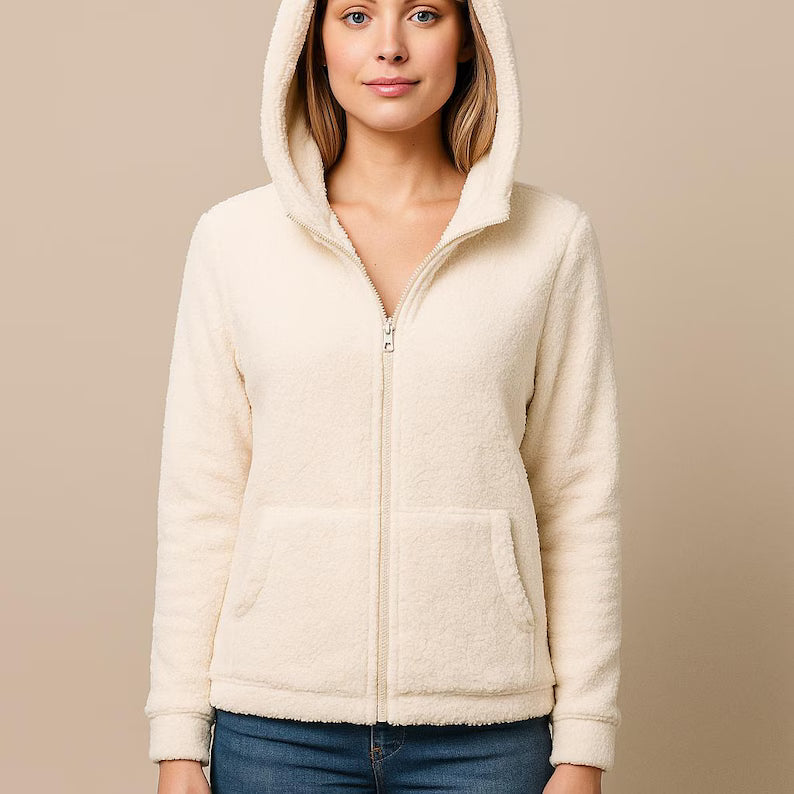 Women's Soft Fleece Full-Zip Hoodie - Warm Winter Loungewear