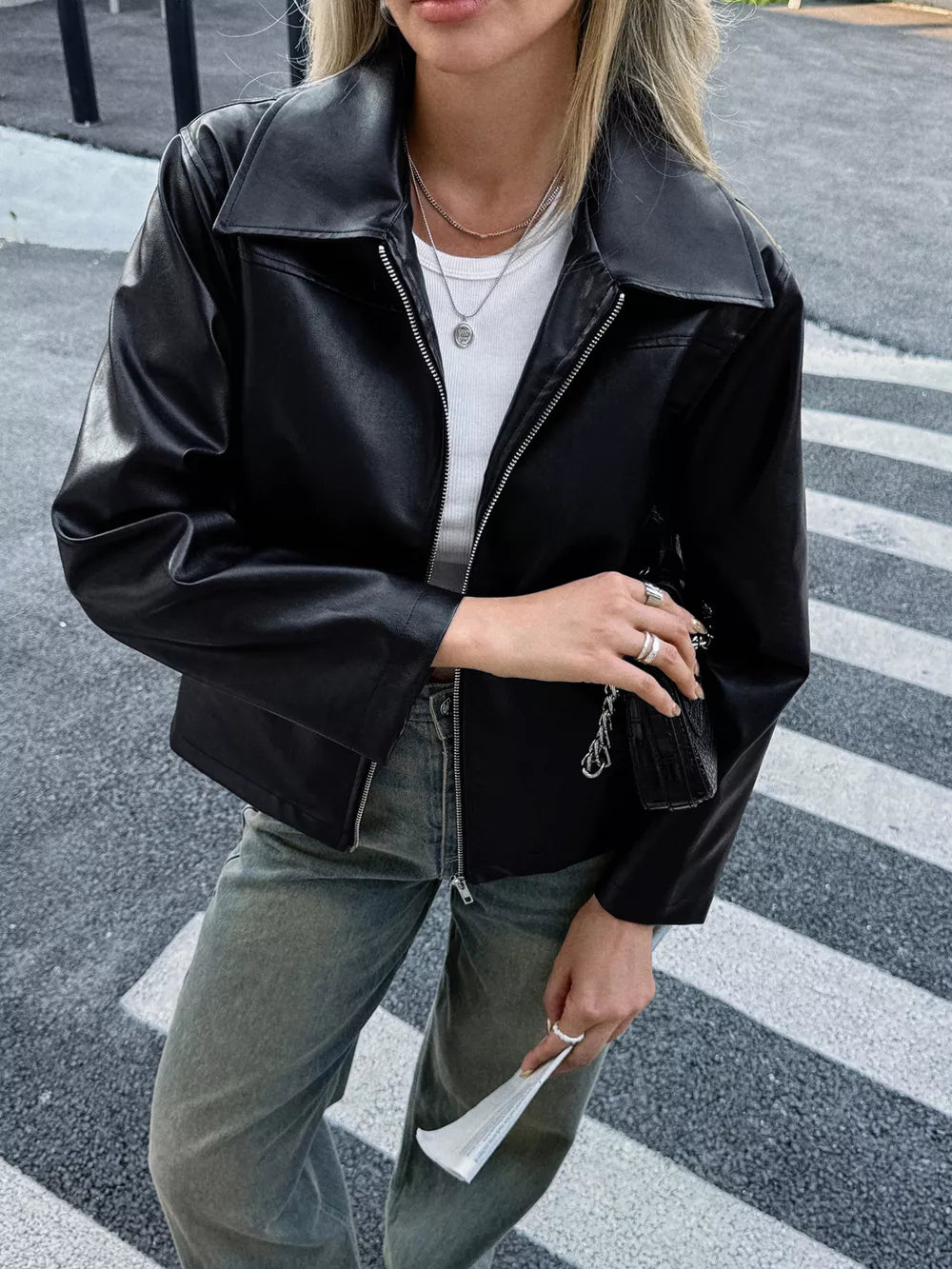Zip Up Leather Jacket