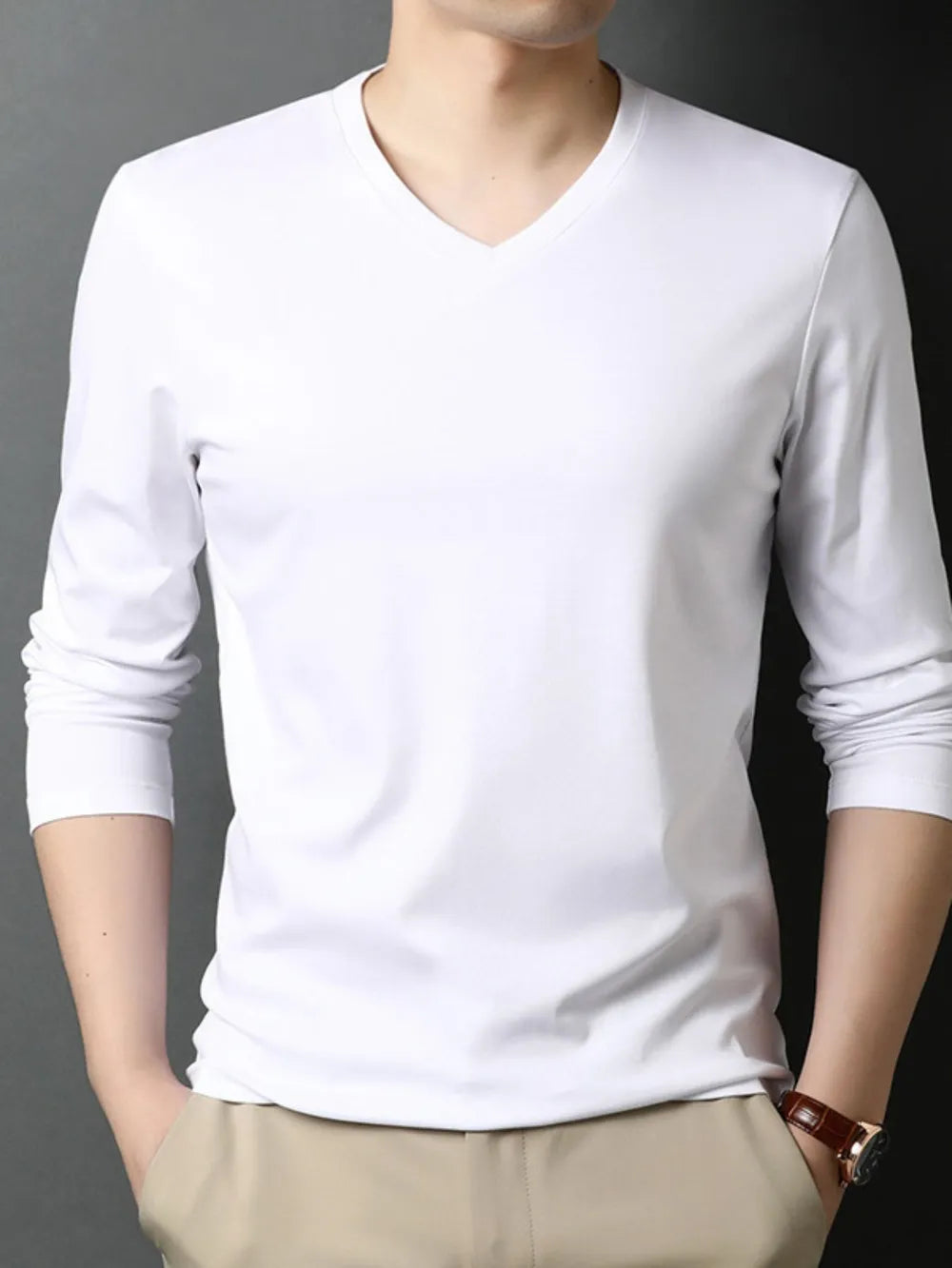 Men's V-Neck Long Sleeve T-Shirt