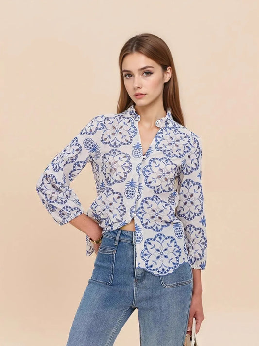 Eyelet Embroidered Long Sleeve Shirt