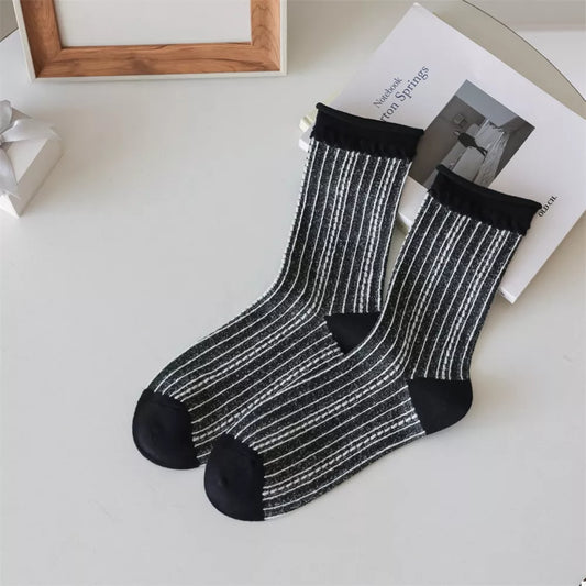 Two-Tone Cotton Knit Crew Socks
