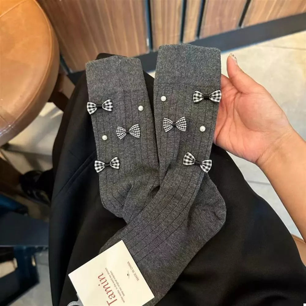Pearl Detail Bow Crew Socks