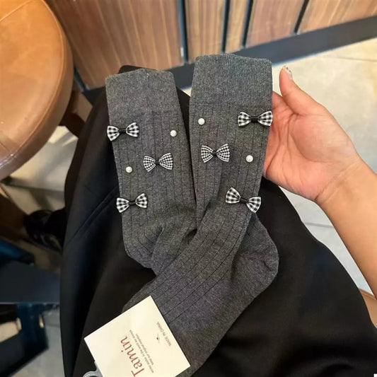 Pearl Detail Bow Crew Socks