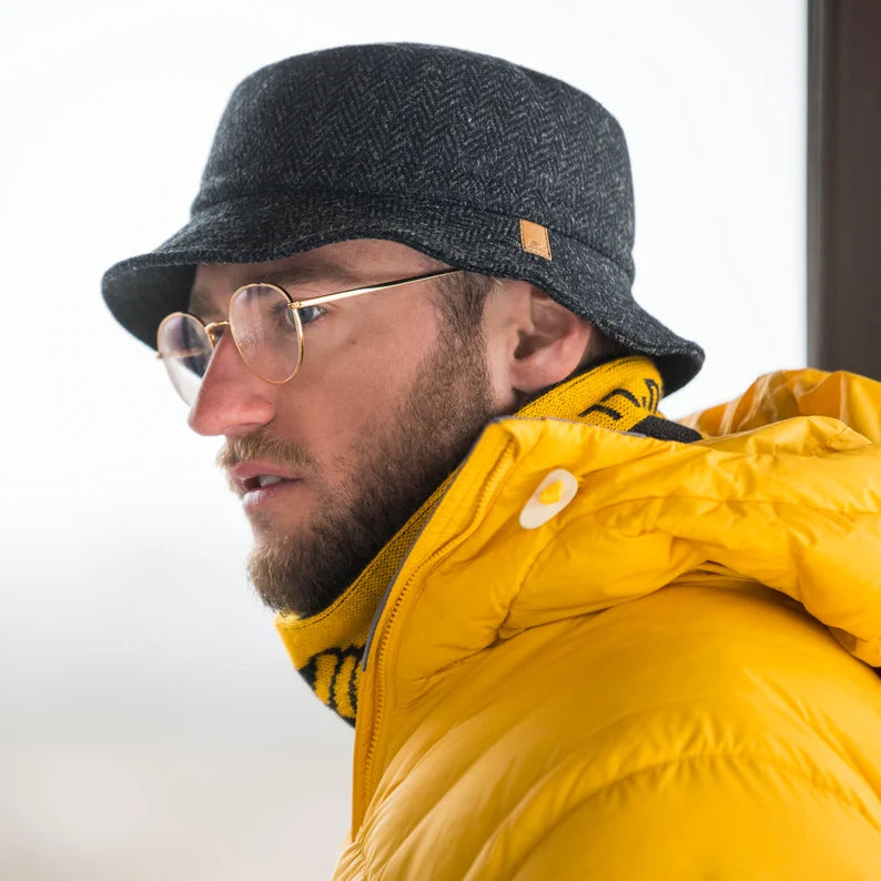 Wool Bucket Hat - Warm Quilted Lining Outdoor Fisherman & Hiking Travel Cap